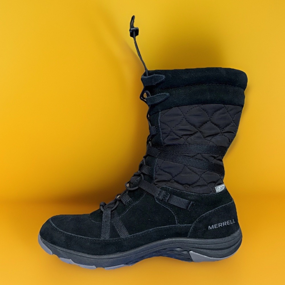 Merrell Women’s Sz 6 Approach Tall Waterproof Leather Quilted Black Boots J99128